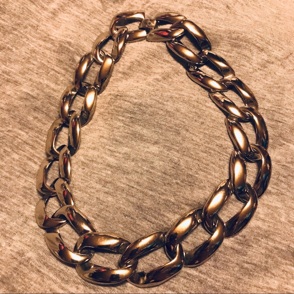Vintage Chunky Chain Choker Necklace Silver Color